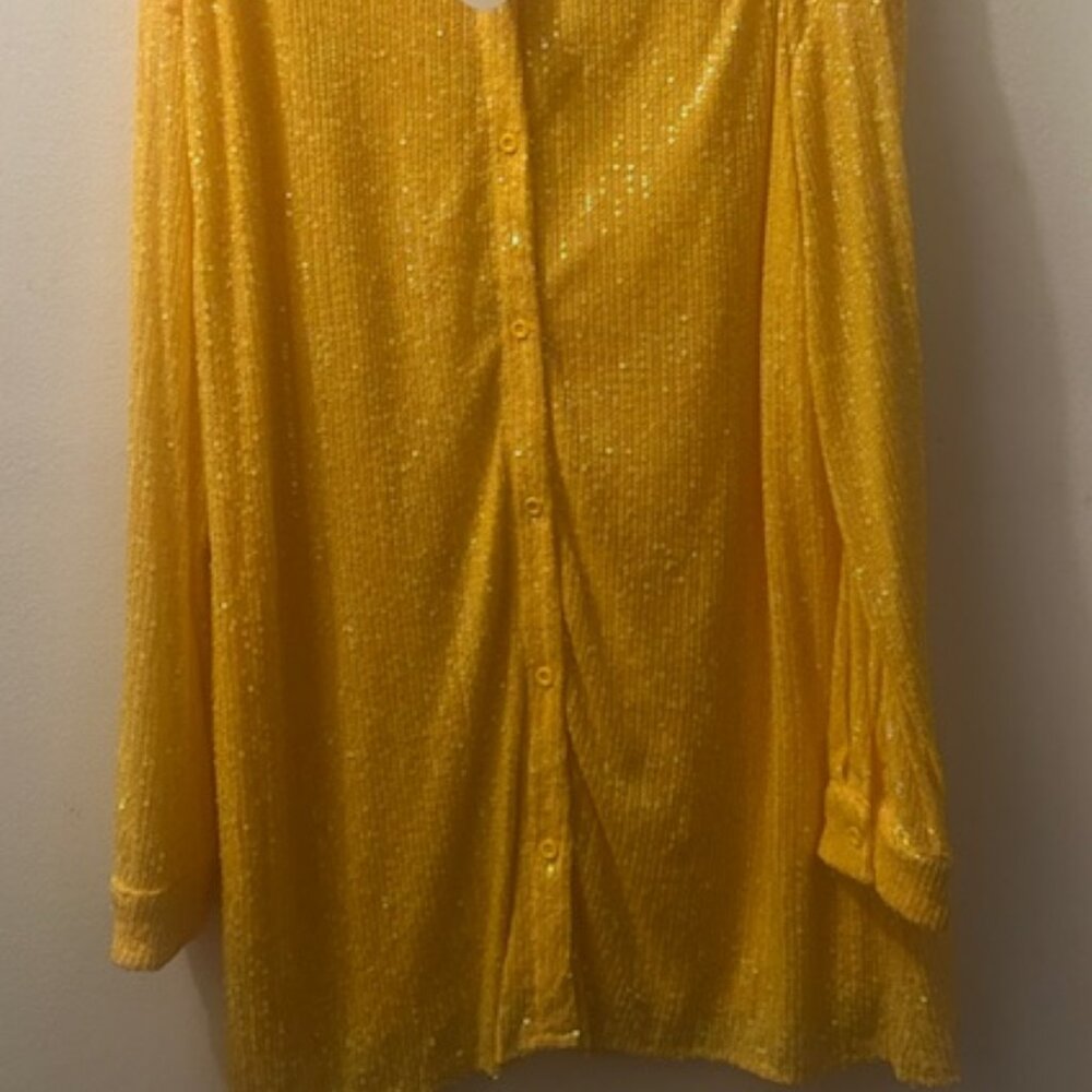 Anthropologie x Flat White Yellow Gold Sequin Button Tunic Shirt Dress NEW M - Picture 10 of 16
